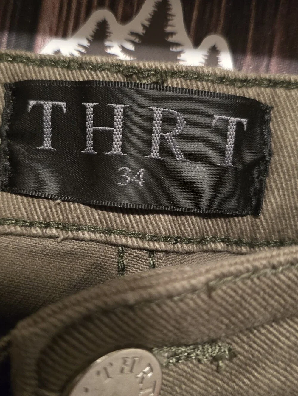 Thrt Denim Mens Olive Distressed Embroidered Jeans